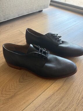 Black Leather Derby Shoes with Brown Sole Trim NWT - RUSH by Gordon Rush